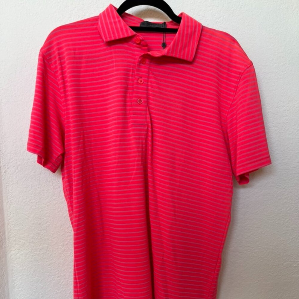 G/Fore Golf Polo Shirt - Mens Medium - Bright Red Blue Striped NWT